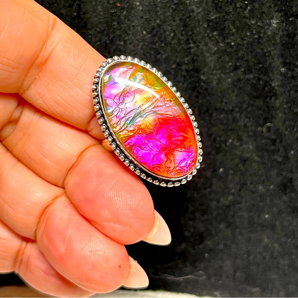 Sterling dichroic glass ring -NEW ,stamped -ethnic/artisan